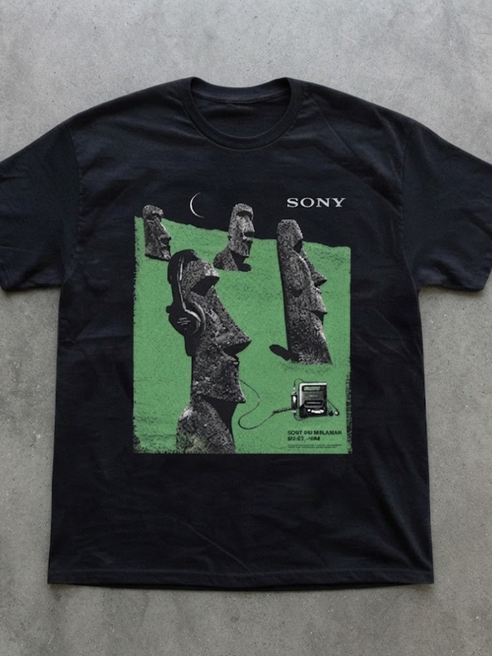 Sony Black Tee with Green Moai Graphic Gildan T-shirt